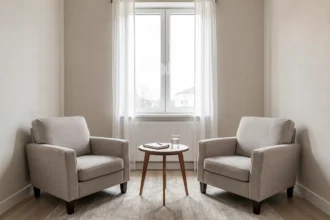 Cabinet de consultation calme avec deux fauteuils face à face