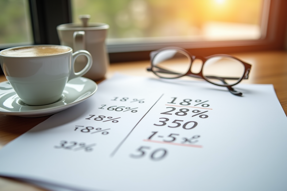 Feuille avec calculs étape par étape et tasse de café
