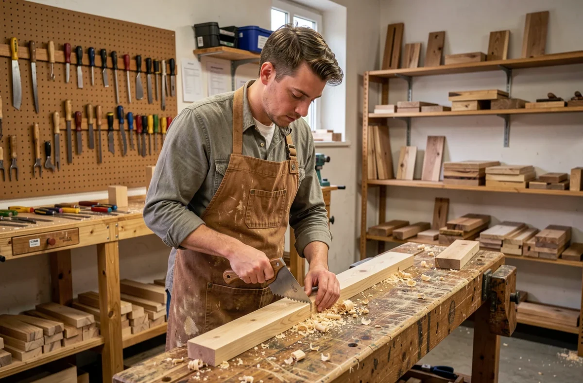Artisan en formation en bois dans un atelier de la CMA Formation Normandie