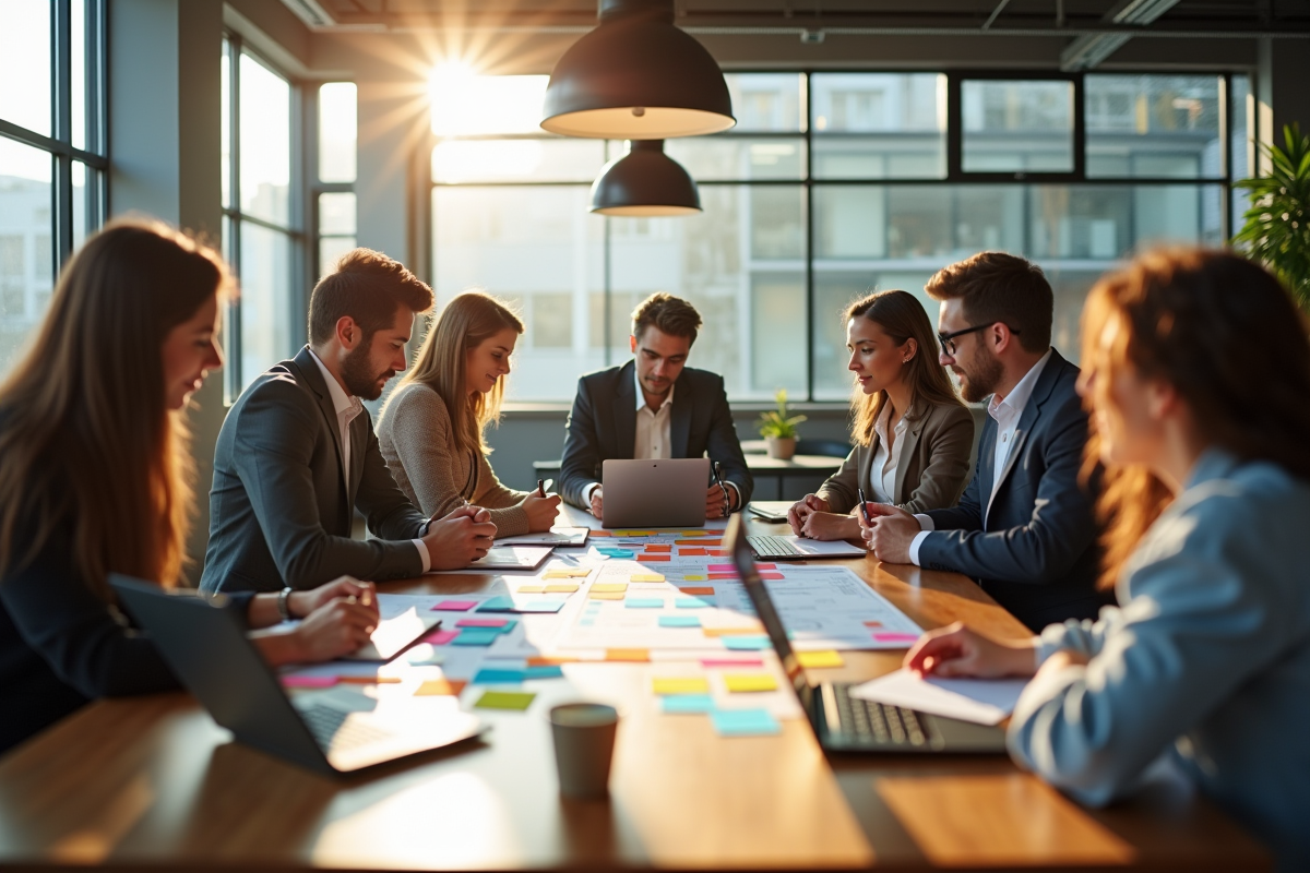 Groupe de professionnels en réunion stratégie marketing