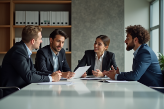 Groupe de professionnels en réunion dans un bureau moderne