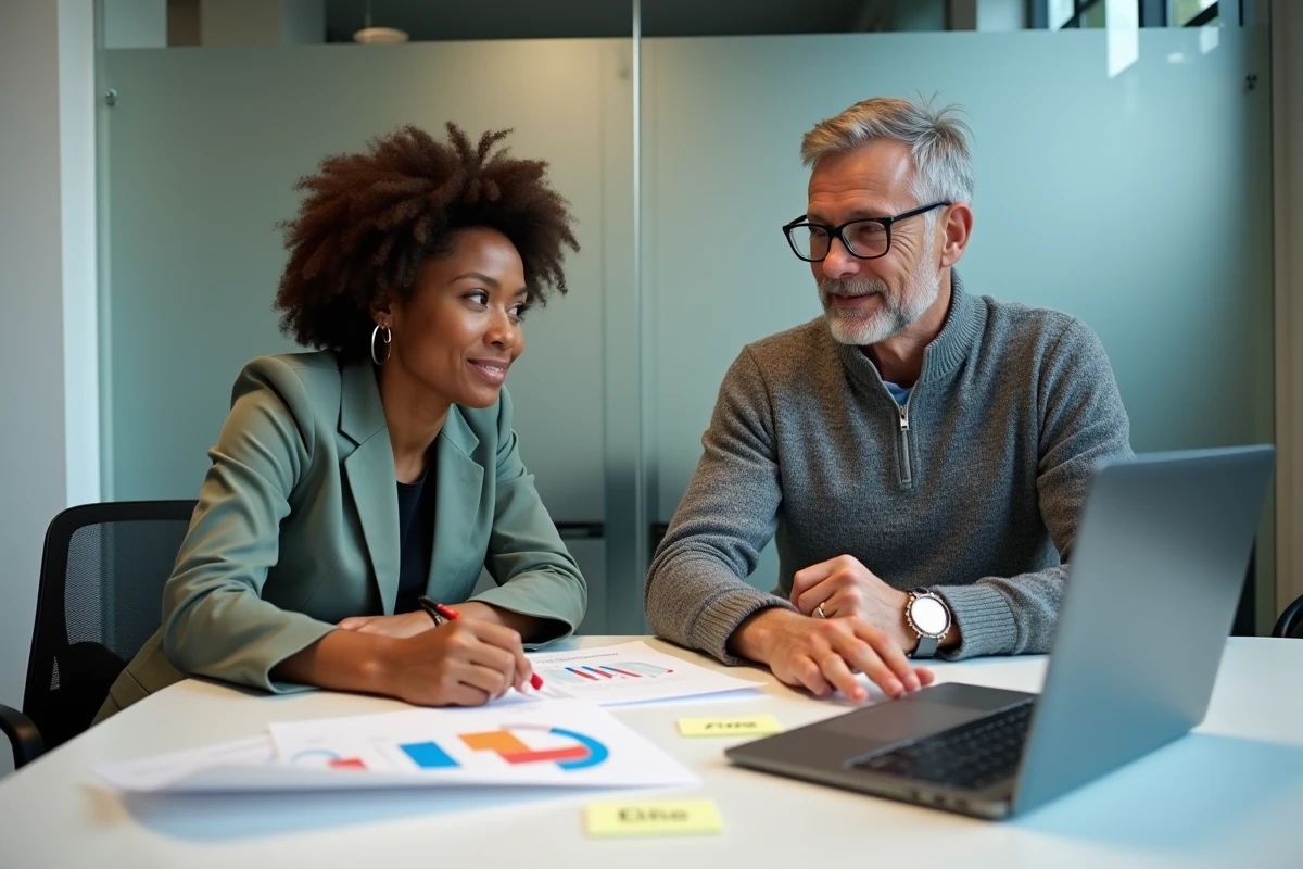 Deux professionnels du marketing collaborant sur une stratégie d'emailing pour améliorer la délivrabilité et réduire les coûts