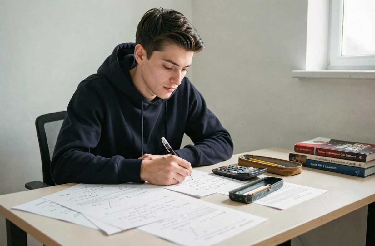 Étudiant en classe préparatoire révisant des sujets type concours ccinp et mines-ponts sur son bureau