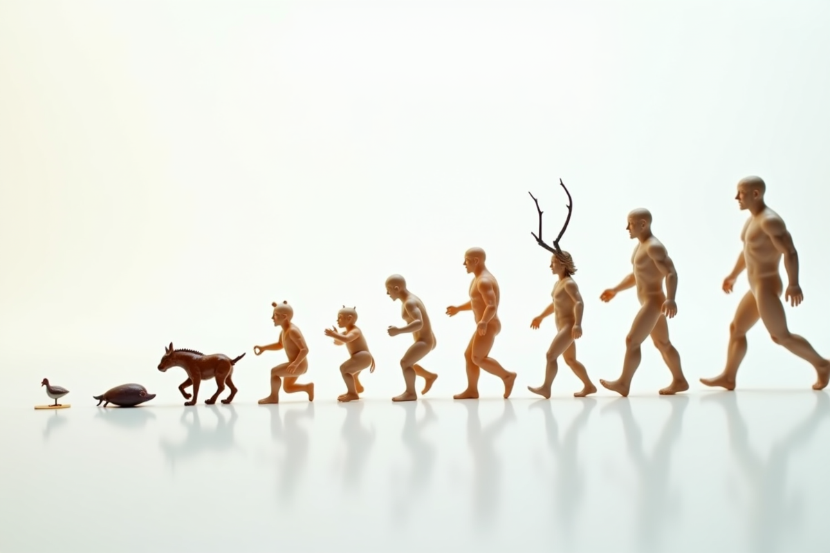 Une frise évolutive d'animaux sur fond blanc lumineux