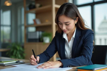 Femme d'affaires en r&eacute;union dans un bureau professionnel