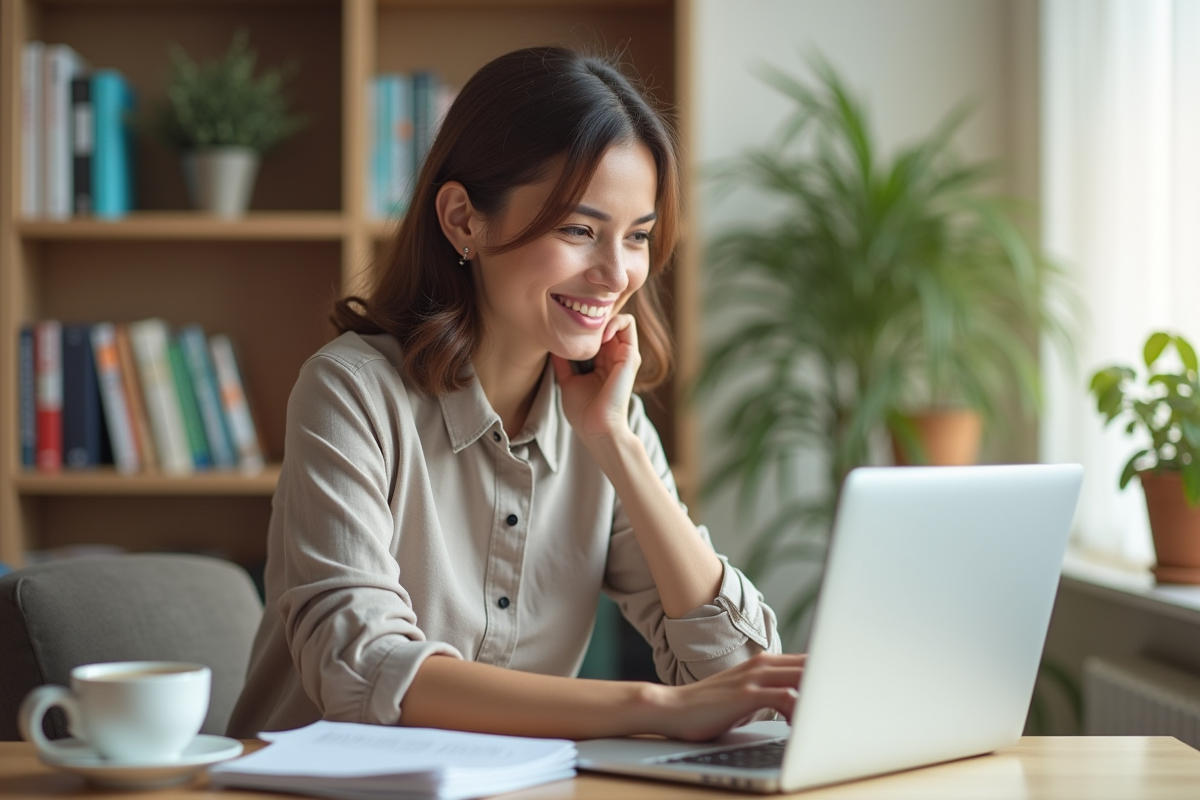 Femme professionnelle studieuse en formation en ligne à domicile