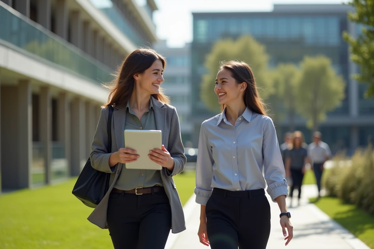 Femme confiante marchant sur un campus universitaire
