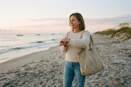 Femme d&eacute;tendue sur la plage au lever du soleil