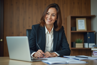 Femme en bureau professionnel remplissant un formulaire