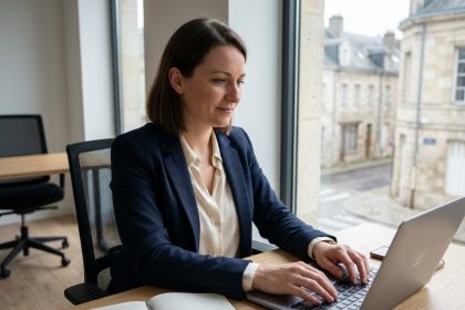 Femme concentrée en formation dans un centre moderne