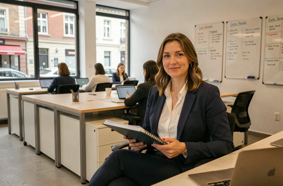 Apprenante adulte dans un espace de formation moderne du Greta Normandie