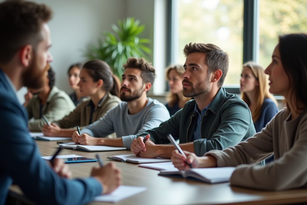 Groupe d'étudiants attentifs en classe moderne