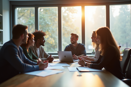 Groupe diversifié en réunion de formation au bureau