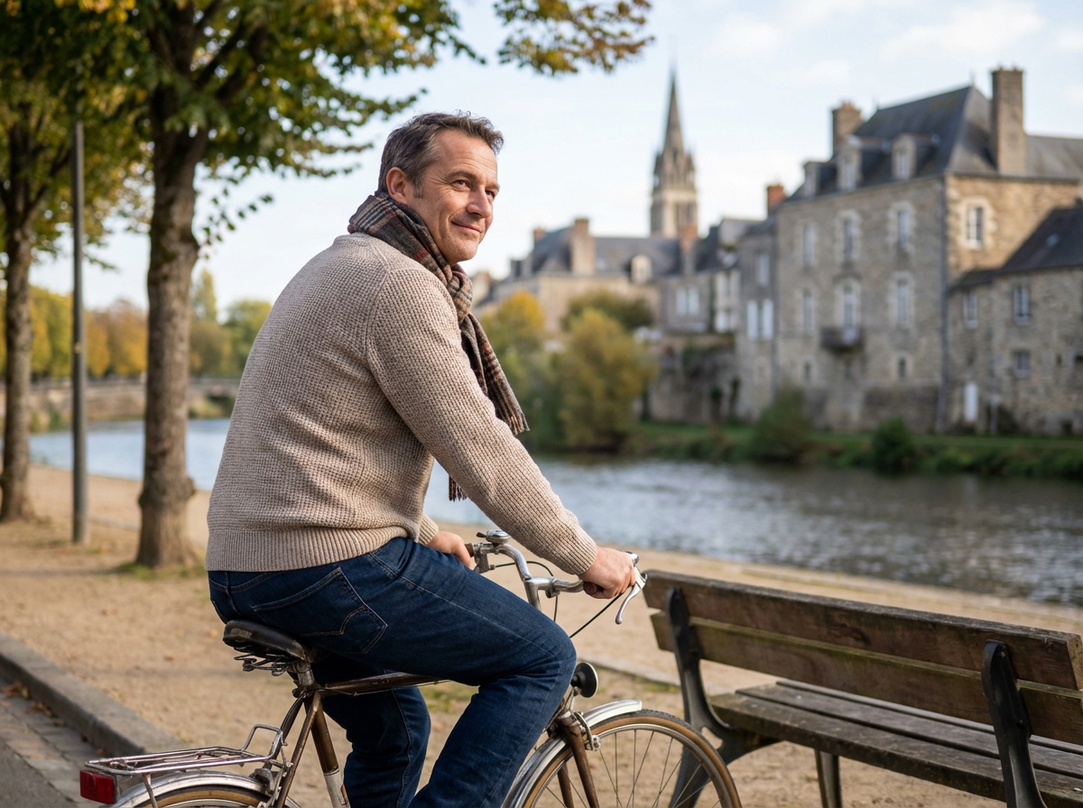Homme à vélo le long de la rivière à SablésurSarthe