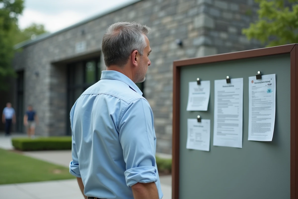 Homme regardant un panneau d