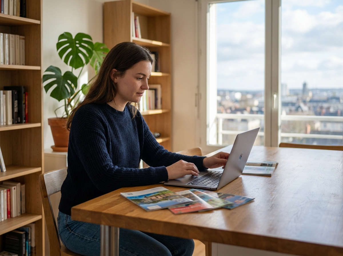 Jeune femme en casual dans une cuisine moderne à Tours