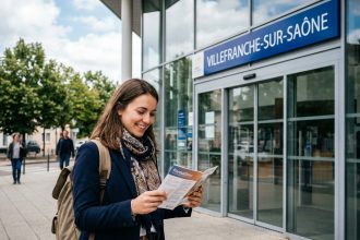 Jeune femme souriante avec brochure formations à Villefranche