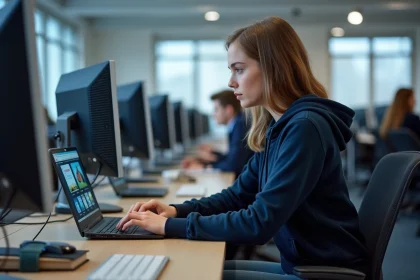 Jeune femme en hoodie dans un laboratoire universitaire