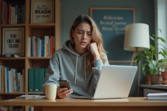 Jeune femme &eacute;tudiante frustr&eacute;e &agrave; son bureau