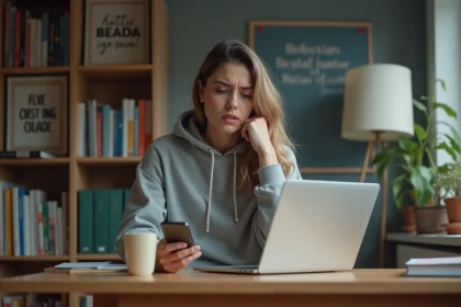 Jeune femme étudiante frustrée à son bureau