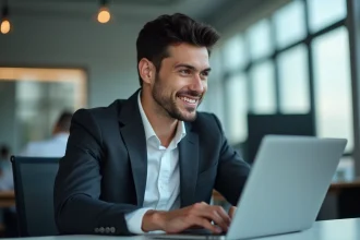 Jeune homme professionnel au bureau regardant l'écran