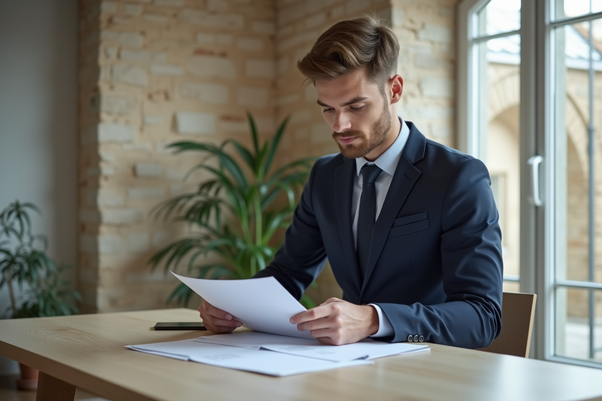 Jeune homme en costume bleu dans un bureau moderne