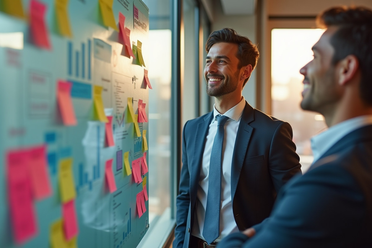 Leader confiant avec tableau d