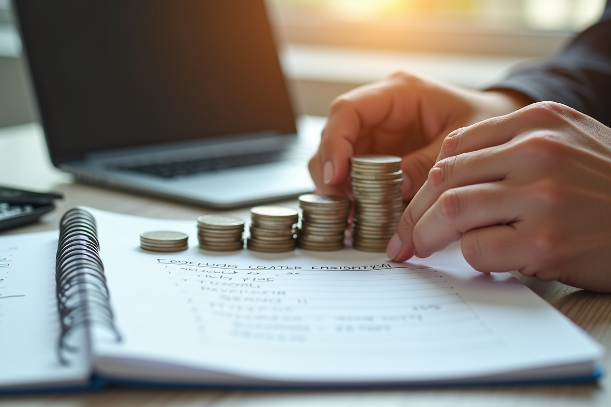 Mains empilant des pièces de monnaie près d