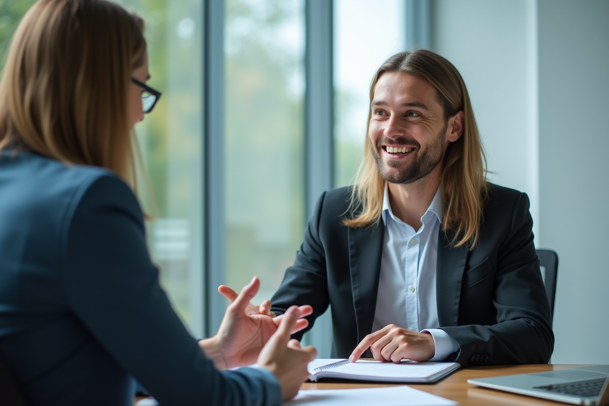 Manager confiant recevant conseils lors d