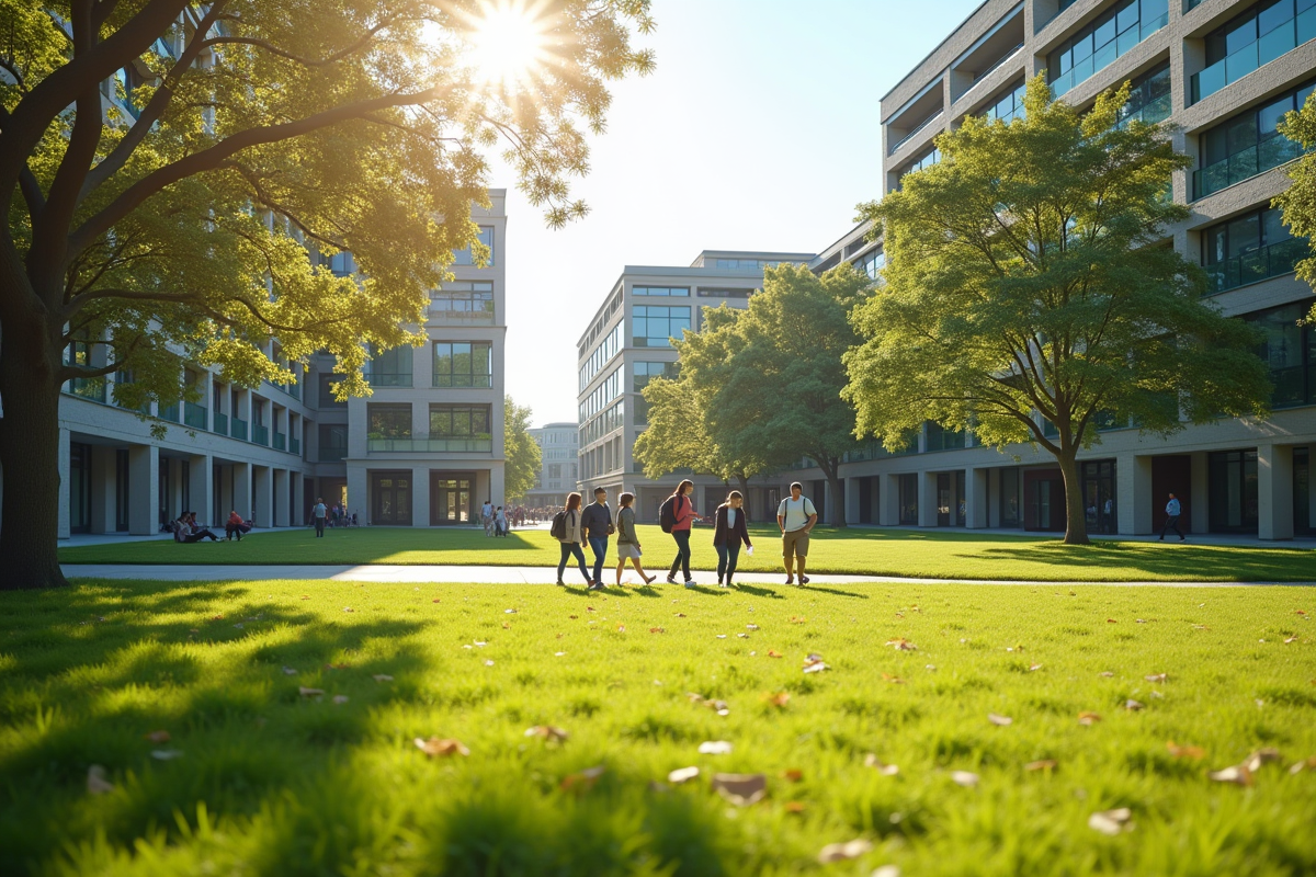Étudiants se promenant dans un parc en extérieur