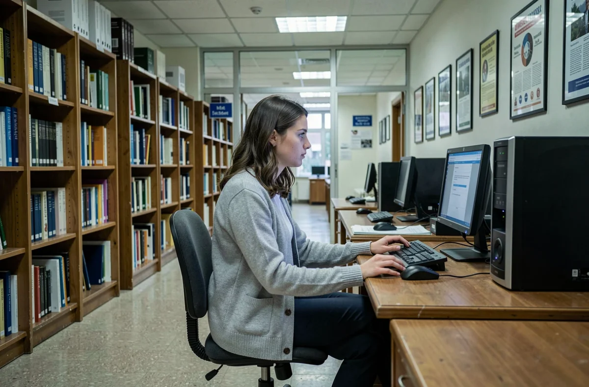 Étudiante en informatique travaillant dans une salle informatique de l'Université de Rouen Normandie