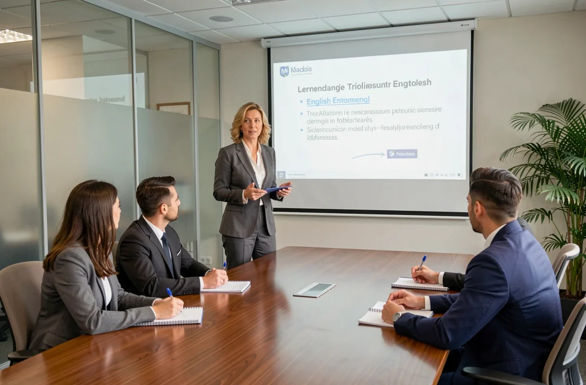 Formation professionnelle en anglais animée par Watterlot Virginie EI dans une salle de réunion d'entreprise